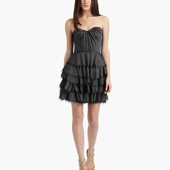 Rebecca Taylor dress tiered short semi black lbd formal fringe sz 6 - Picture 1 of 6